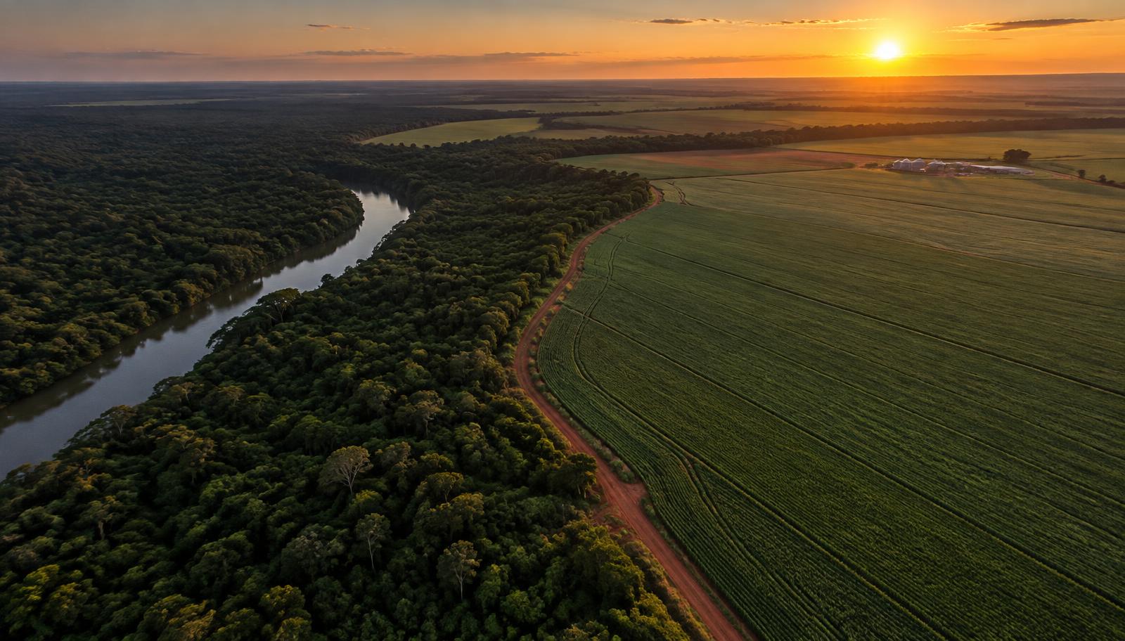 Propriedade rural brasileira com lavoura, vegetação nativa e curso d’água